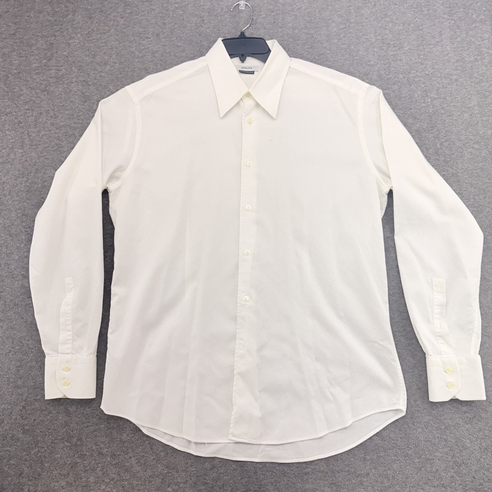 Versace Collection Mens XL White Cotton Long Sleeve Button Up Dress Shirt